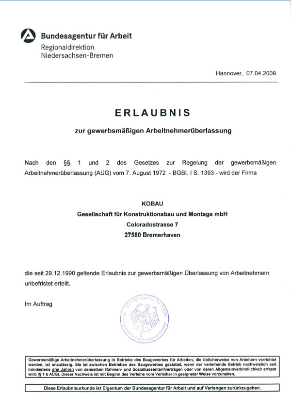 Genehmigung - Arbeitnehmerüberlassung